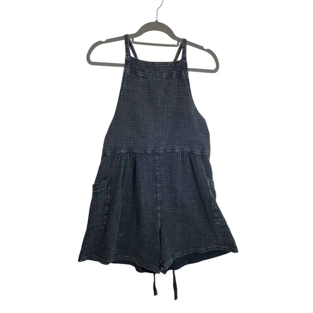Easel Size Medium Washed Black Waffle Romper Overalls Grunge Boho Utility